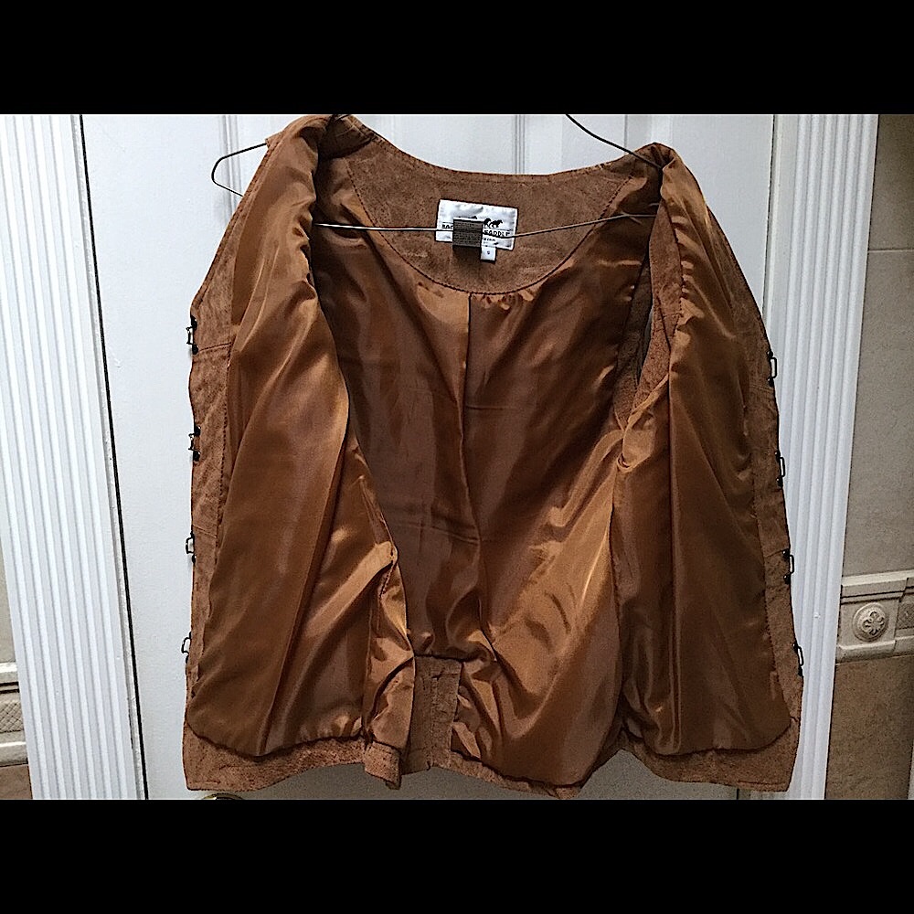 Vntg Suede Leather Fringed Vest, Festival Hippie BOHO Cowgirl, Chestnut Tan S - Picture 7 of 8